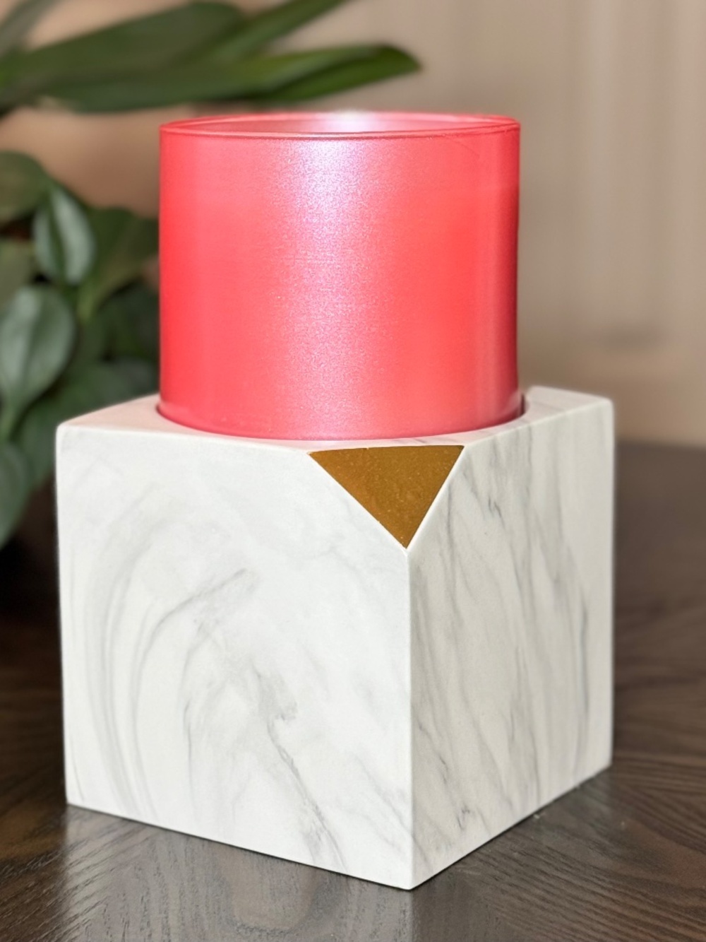 faux MARBLE 3-Wick Pedestal Candle Holder